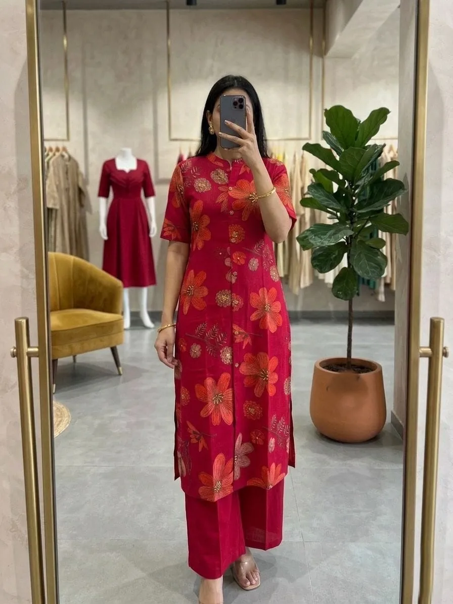 Bright Red Floral Designer Salwar Set